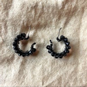 Black Beaded Small Hoop Earrings